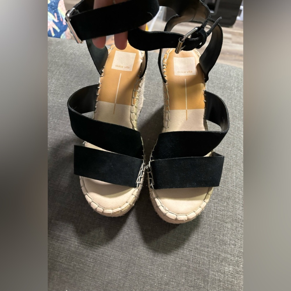 Dolce Vita Shae Suede black Espadrilles Wedge Sandals Women’s 8.5M